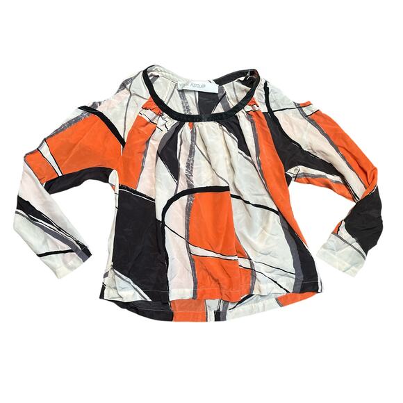 Yigal Azrouel Orange Multicolor Cold Shoulder 3/4 Sleeve Silk Blouse Top Sz 8 - Picture 1 of 8